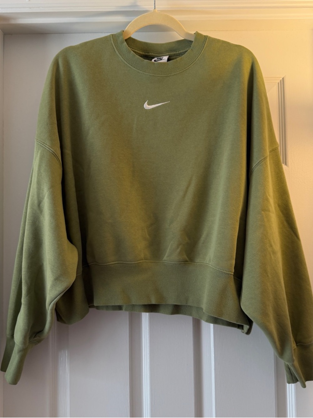 Nike Phoenix Fleece Crewneck Cropped Sweatshirt with White Swoosh
